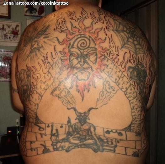 Tattoo photo Back, Demons, Fires