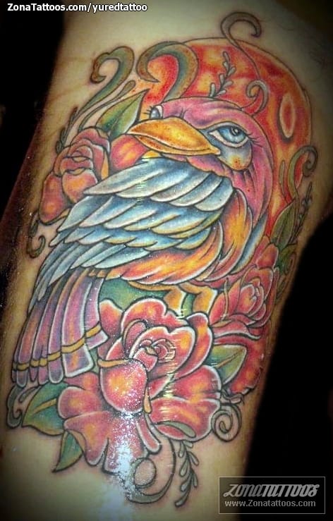 Foto de tatuaje New School, Aves, Rosas