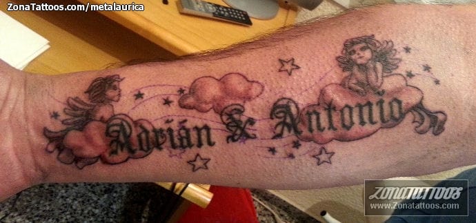 Tattoo of Cherubs, Clouds, Names