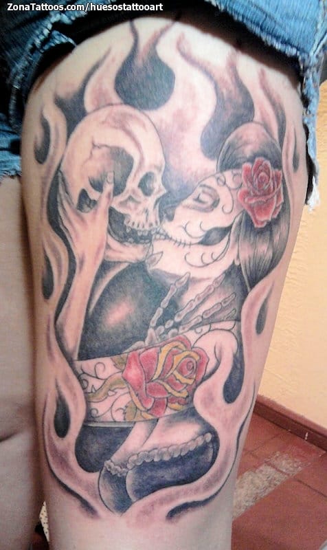 Tattoo photo Catrina, Skulls, Llamas