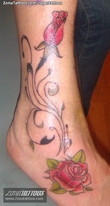 Tattoo of Roses, Flowers, Ankle