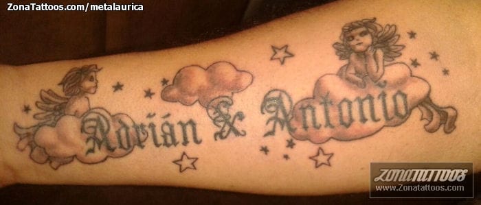 Tattoo photo Cherubs, Clouds, Names