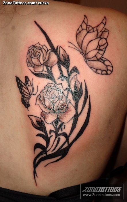 Foto de tatuaje Rosas, Flores, Mariposas