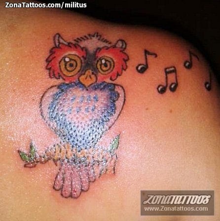 Foto de tatuaje Búhos, Animales, Notas Musicales