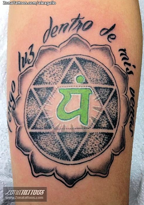 Foto de tatuaje Chacras, Puntillismo, Letras