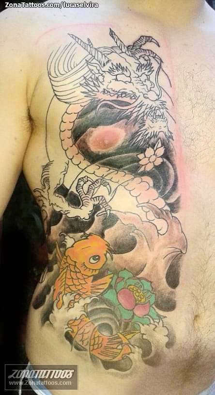 Tattoo photo Dragons, Asian, Koi