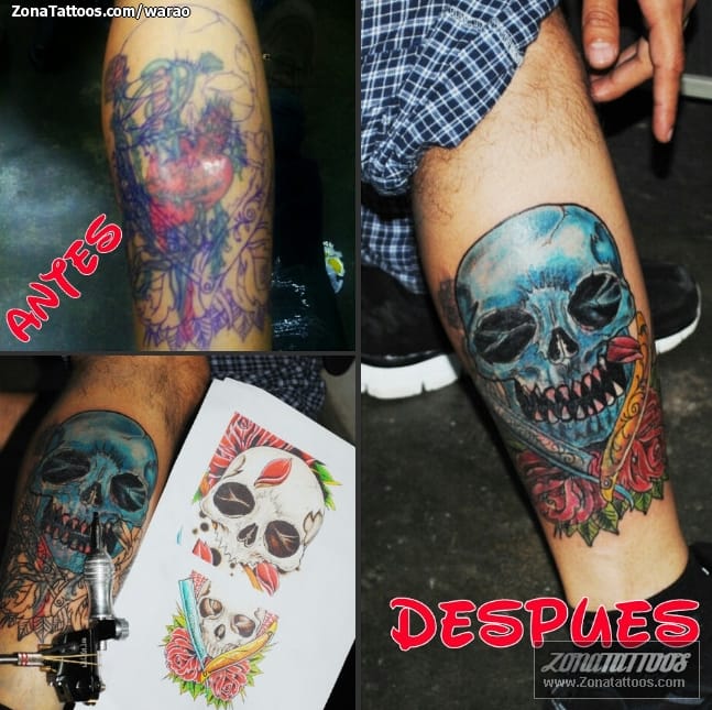 Tattoo photo Cover Up, Pocketknives, Skulls