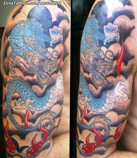 Tattoo photo Dragons, Clouds, Llamas