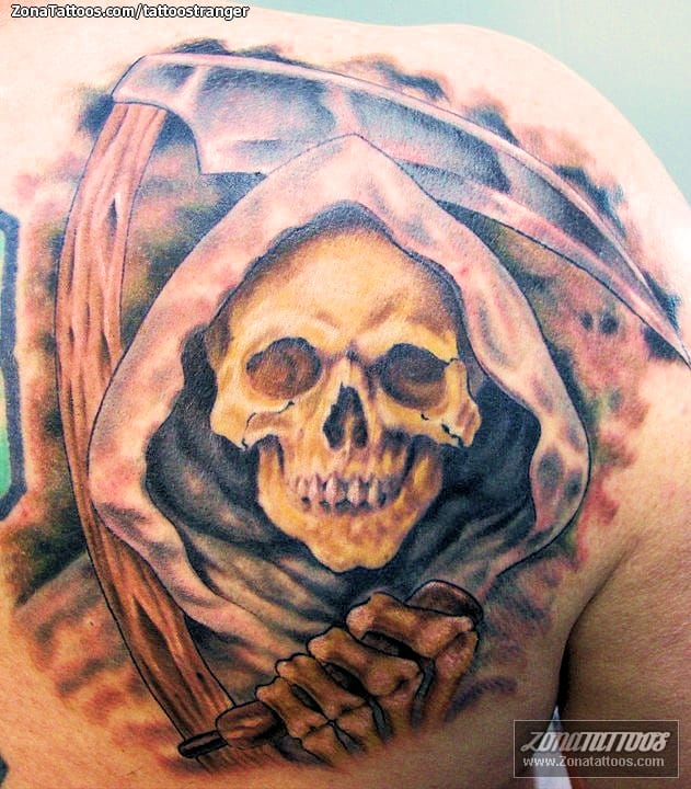 Tattoo photo Grim Reapers, Shoulder blade, Skulls