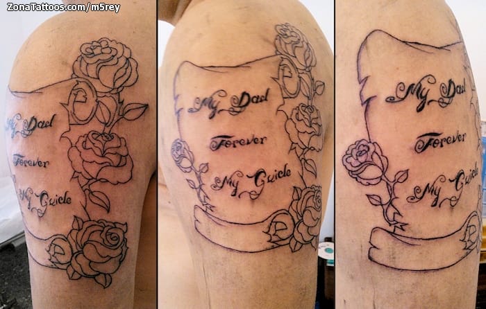 Tattoo photo Scrolls, Letters, Roses