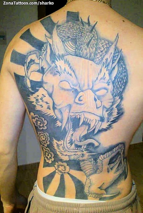 Tattoo photo Dragons, Back, Asian