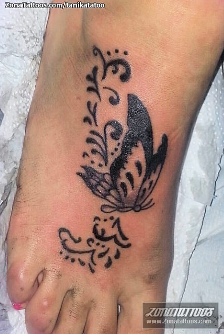 Tattoo photo Butterflies, Instep, Flourish