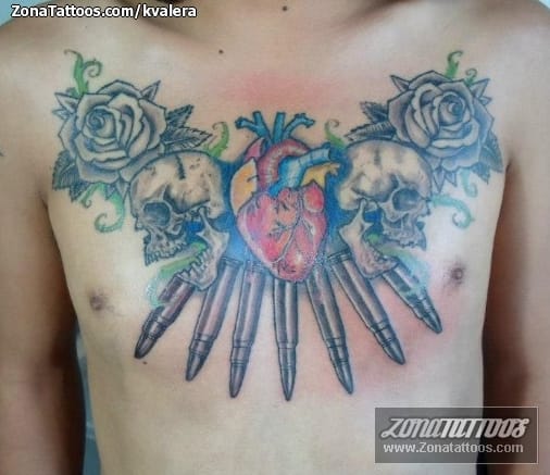 Foto de tatuaje Corazones, Balas, Calaveras