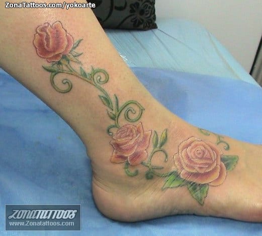 Foto de tatuaje Rosas, Flores, Tobillo