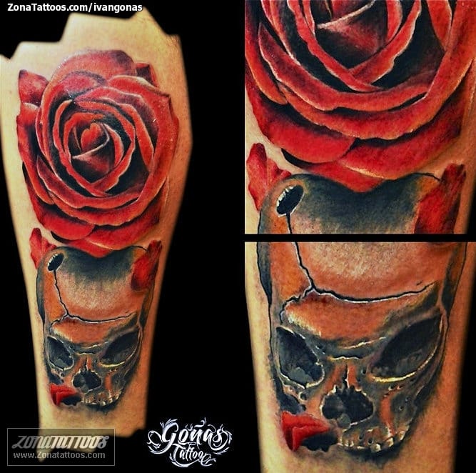 Tattoo photo Roses, Skulls