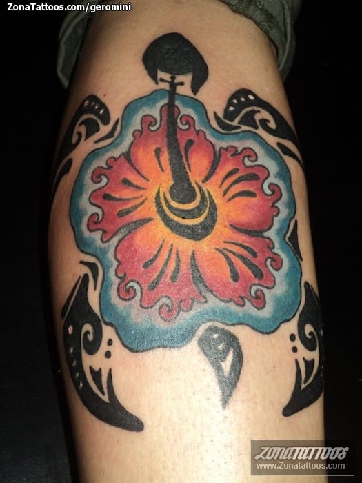 Tattoo of Flowers, Turtles, Maori