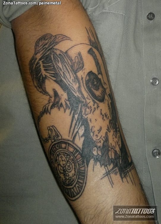 Tattoo photo Clocks, Skulls, Crows