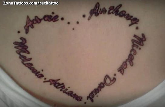 Foto de tatuaje Nombres, Letras, Corazones