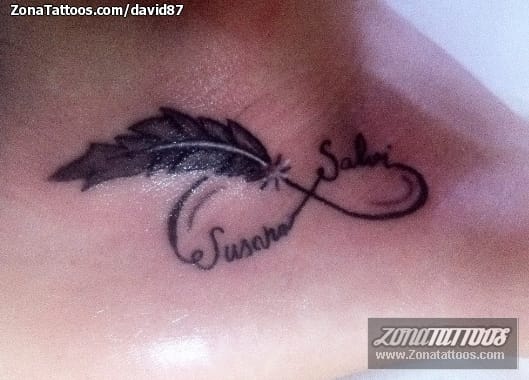 Tattoo photo Feathers, Names, Infinity