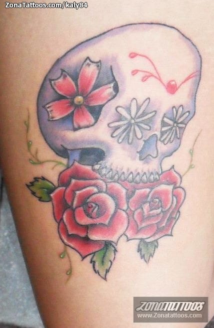 Foto de tatuaje Calaveras, Sugar Skull, Flores