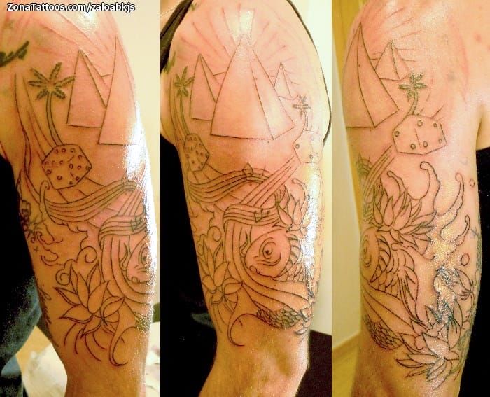 Tattoo photo Pyramids, Waves, Koi