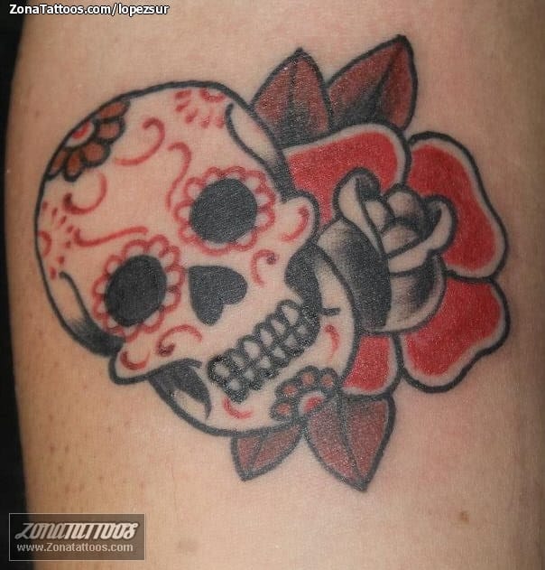 Tattoo photo Sugar Skull, Roses, Flowers