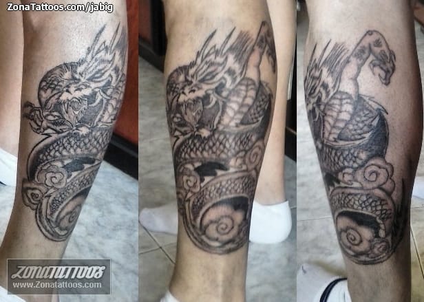 Tattoo photo Dragons, Asian, Leg