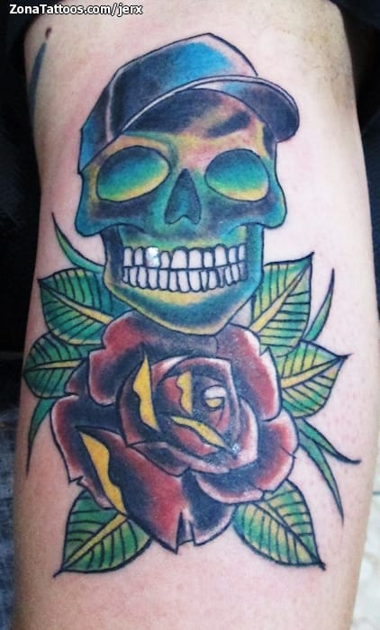 Foto de tatuaje Calaveras, Rosas, Flores