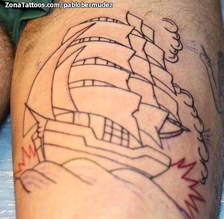 Tattoo photo Thigh, Vehicles, Boats