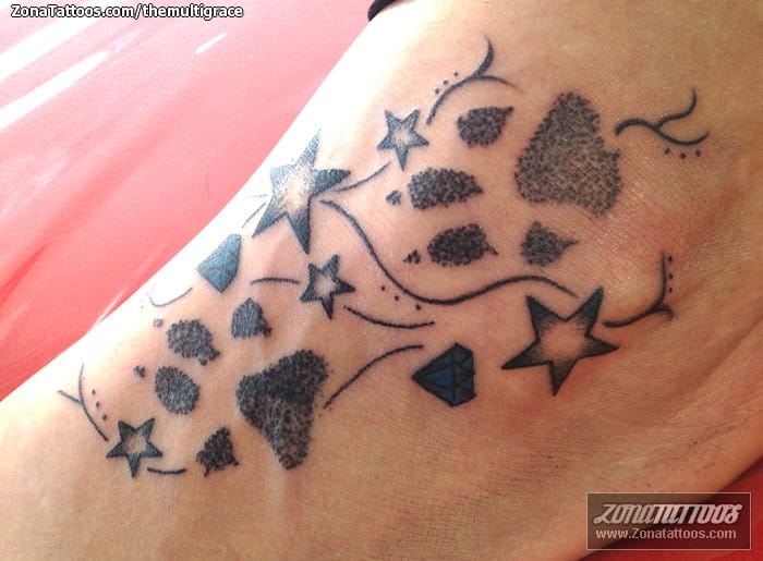 Tattoo photo Pointillism, Footprints, Stars