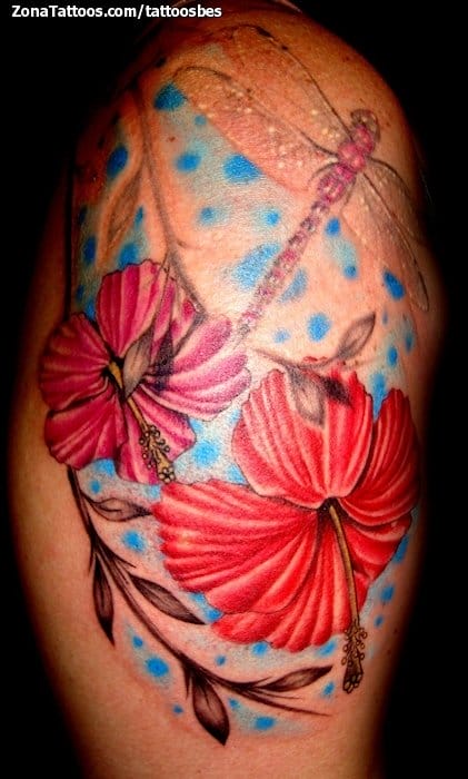 Tattoo photo Flowers, Dragonflies, Insects