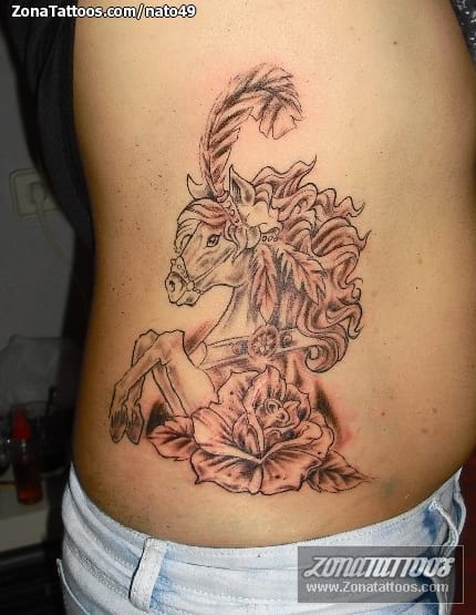 Foto de tatuaje Caballos, Animales, Plumas