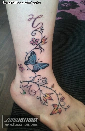 Tattoo of Vines, Flowers, Butterflies