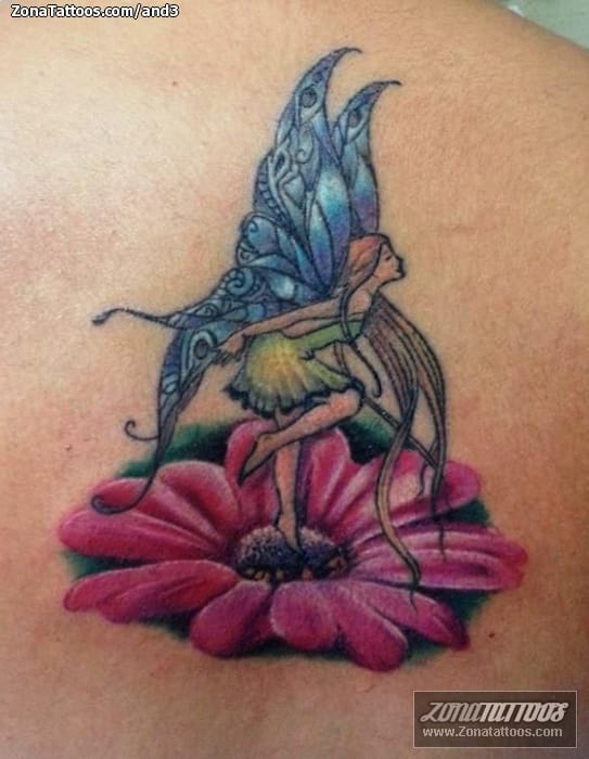 Foto de tatuaje Fantasía, Flores, Hadas