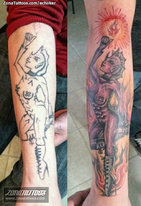 Foto de tatuaje Fantasía, Cover Up, Llamas