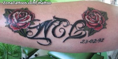 Tattoo photo Roses, Initials