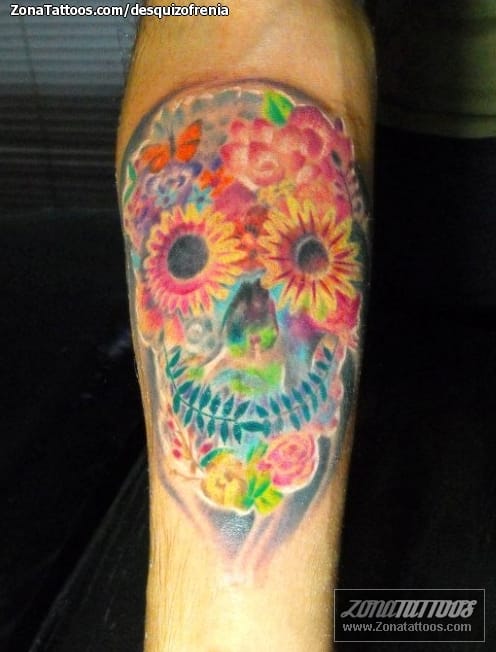 Foto de tatuaje Sugar Skull, Calaveras, Flores