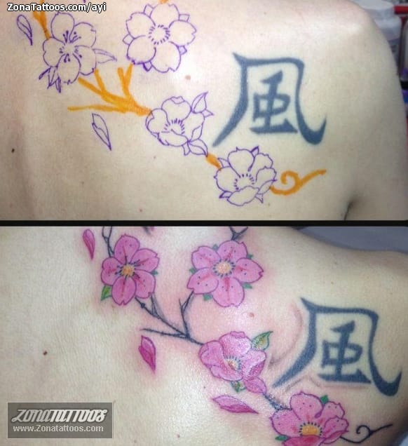 Tattoo photo Flowers, Cherry blossoms, Shoulder blade