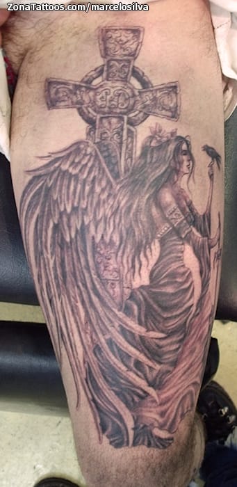 Tattoo photo Crosses, Angels, Thigh