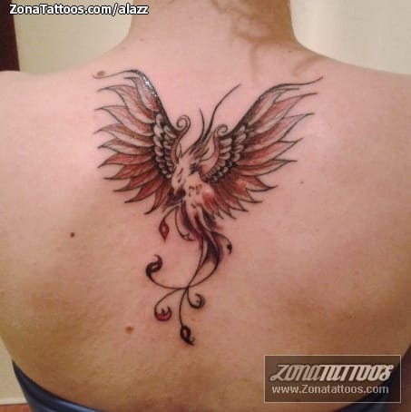 Foto de tatuaje Fantasía, Ave Fénix, Espalda