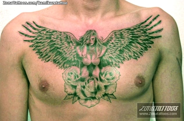 Tattoo photo Angels, Roses, Chest