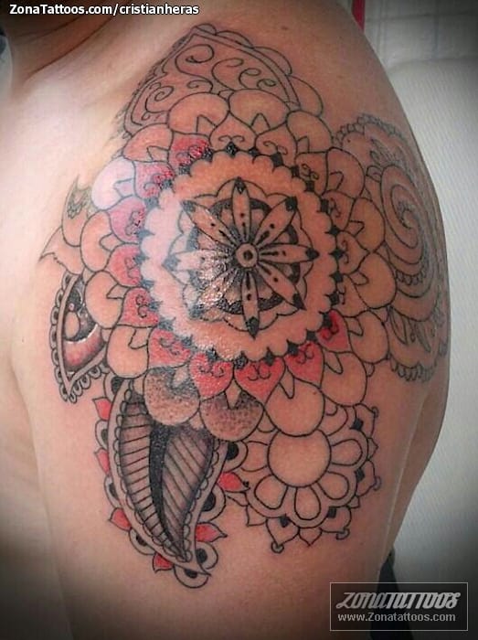 Tattoo photo Mandalas, Flowers, Shoulder