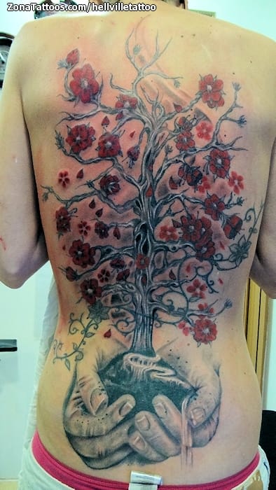 Tattoo photo Trees, Back, Hands