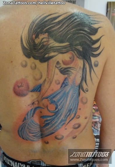 Foto de tatuaje Sirenas, Fantasía, Espalda