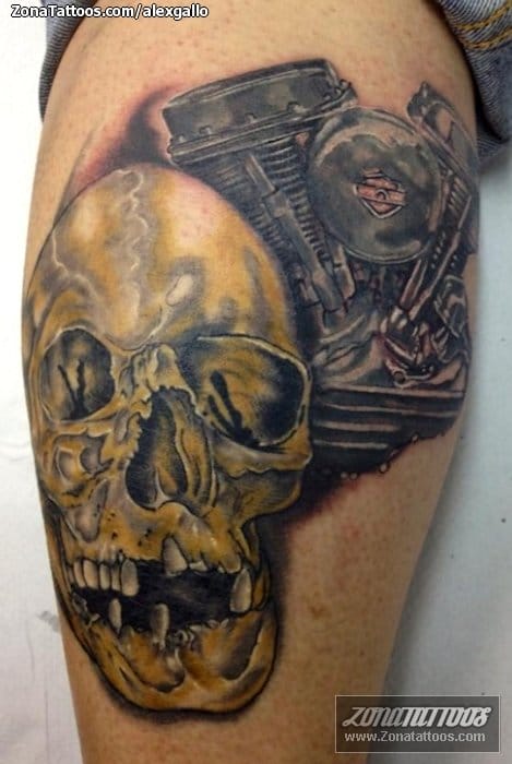 Tattoo photo Skulls, Engines, Leg