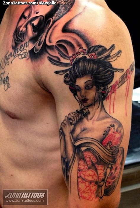 Tattoo photo Asian, Geisha, Buddha