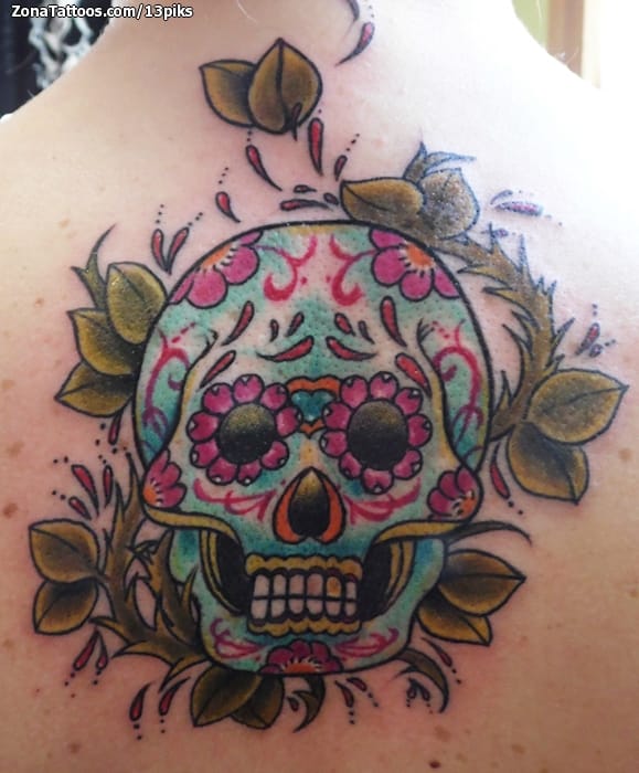 Foto de tatuaje Sugar Skull, Hojas