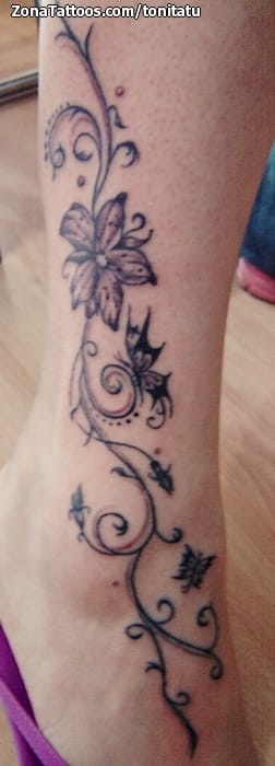 Tattoo photo Leg, Vines, Flowers