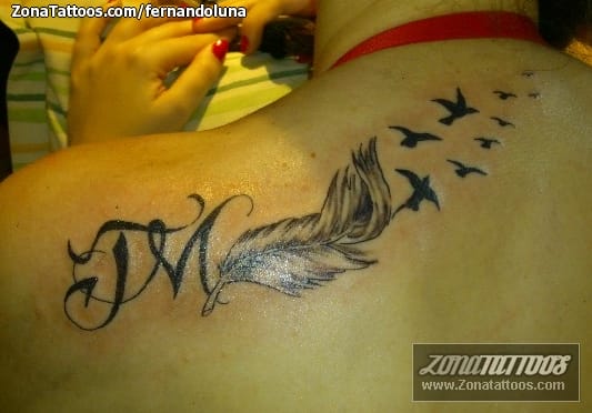 Tattoo photo Birds, Feathers, Initials