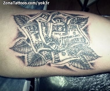 Foto de tatuaje Dinero, Flores, Rosas